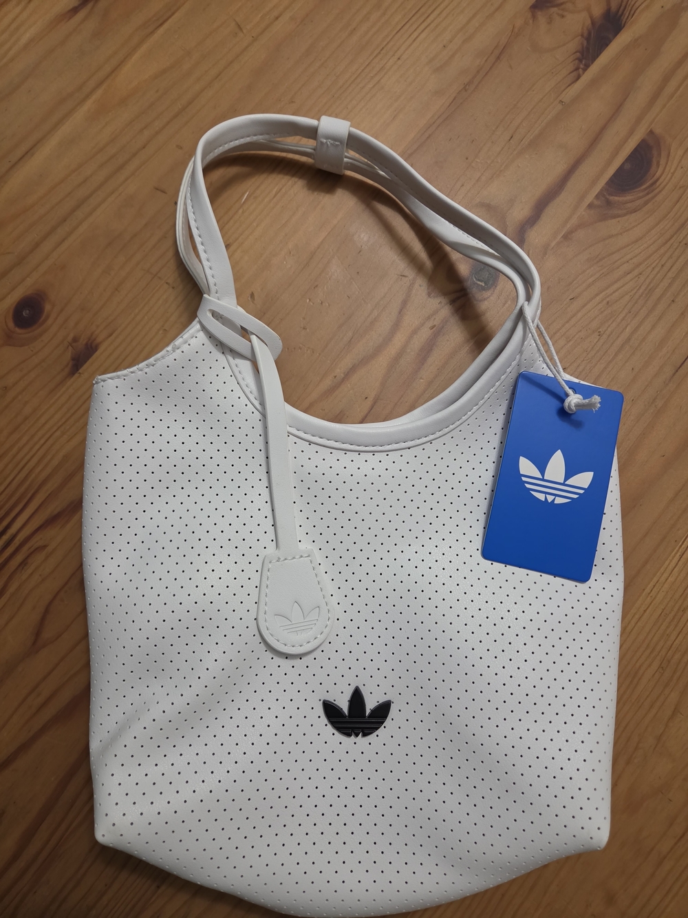 adidas Originals White Perforated Shoulder Bag with Black Trefoil Accent